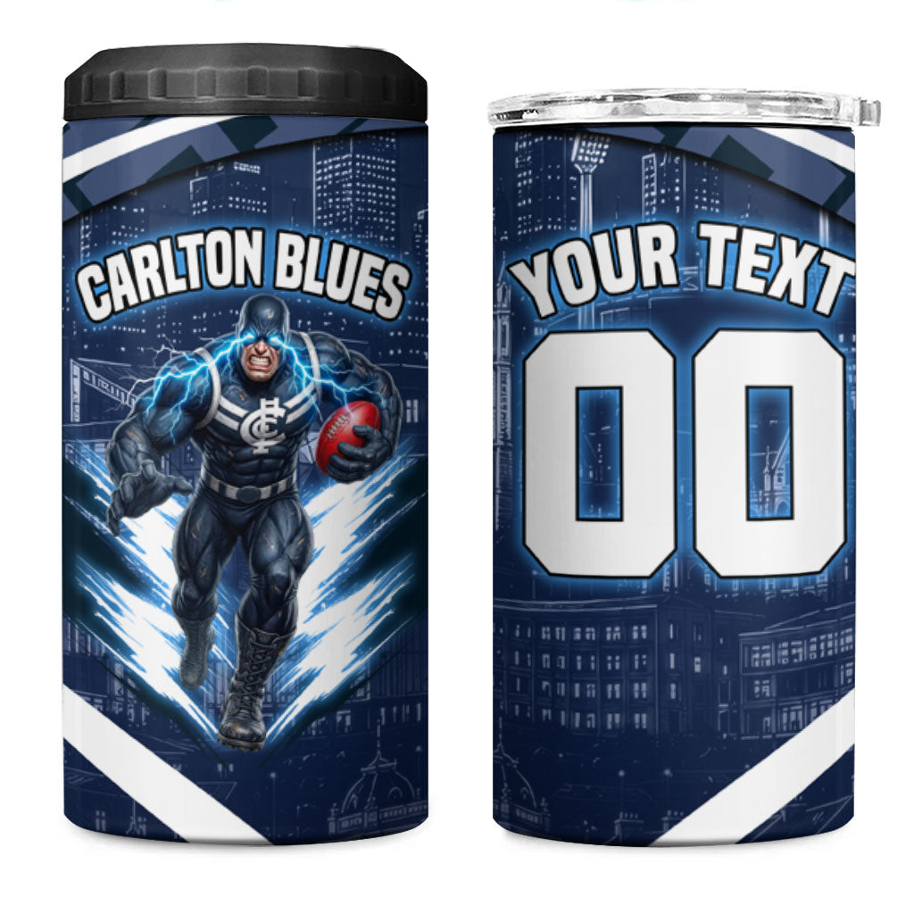Personalised Carlton Blues Football 4 in 1 Can Cooler Tumbler Superhero Comic Art Dark Geometric City