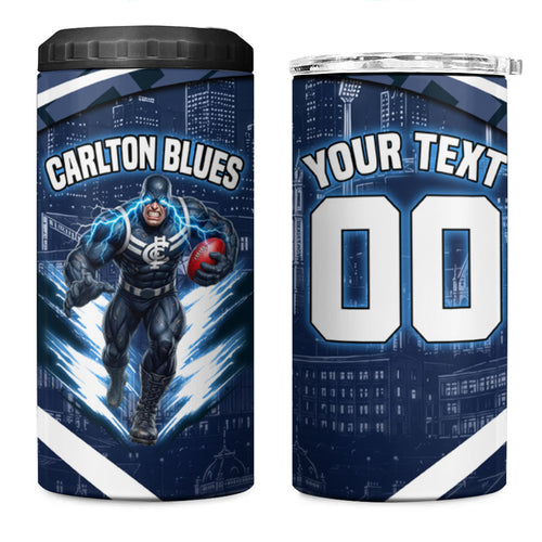 Personalised Carlton Blues Football 4 in 1 Can Cooler Tumbler Superhero Comic Art Dark Geometric City
