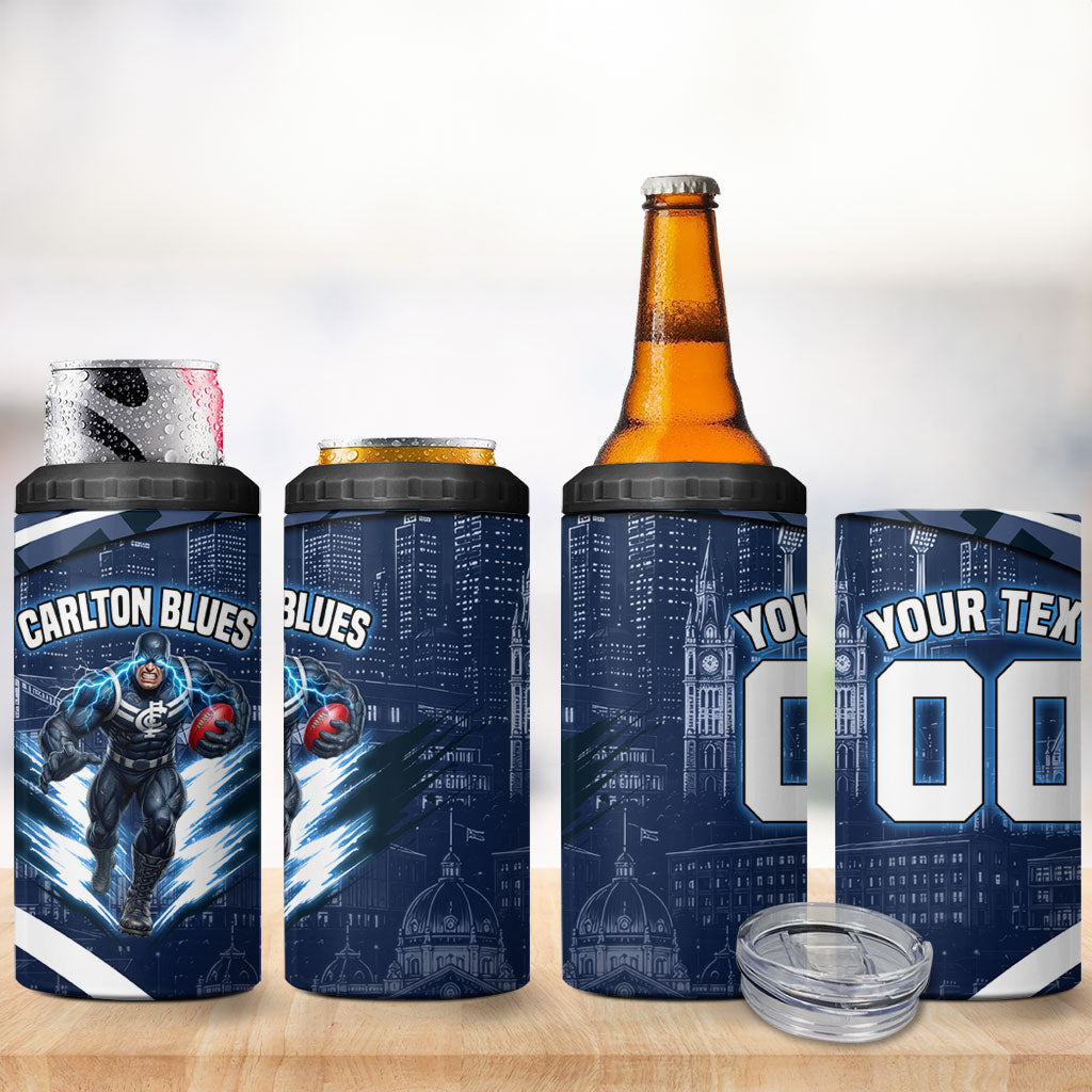 Personalised Carlton Blues Football 4 in 1 Can Cooler Tumbler Superhero Comic Art Dark Geometric City