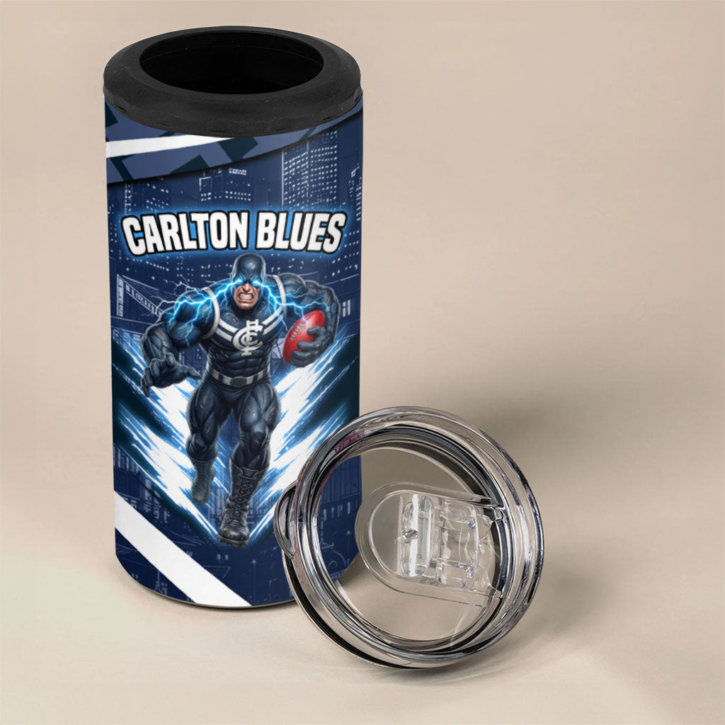 Personalised Carlton Blues Football 4 in 1 Can Cooler Tumbler Superhero Comic Art Dark Geometric City