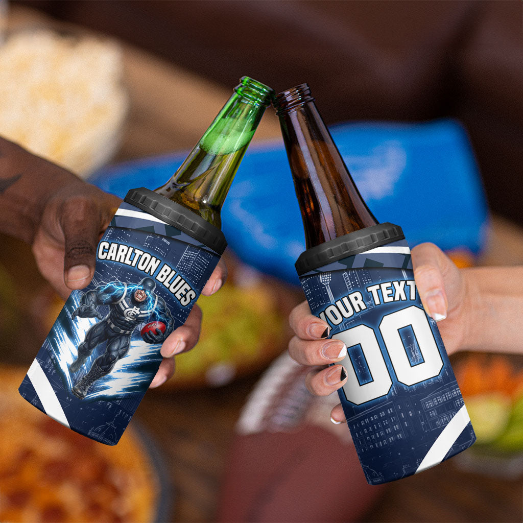 Personalised Carlton Blues Football 4 in 1 Can Cooler Tumbler Superhero Comic Art Dark Geometric City