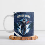 Personalised Carlton Blues Football Ceramic Mug Superhero Comic Art Dark Geometric City