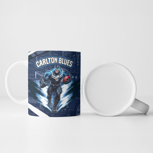 Personalised Carlton Blues Football Ceramic Mug Superhero Comic Art Dark Geometric City