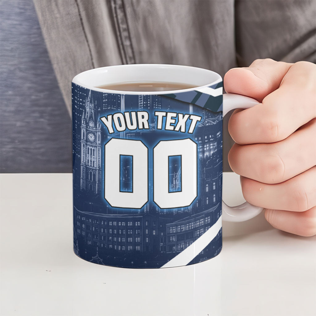 Personalised Carlton Blues Football Ceramic Mug Superhero Comic Art Dark Geometric City