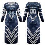 Personalised Carlton Blues Football Couples Matching Long Sleeve Bodycon Dress and Long Sleeve Button Shirt Superhero Comic Art Dark Geometric City