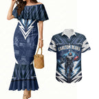 Personalised Carlton Blues Football Couples Matching Mermaid Dress and Hawaiian Shirt Superhero Comic Art Dark Geometric City