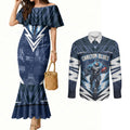 Personalised Carlton Blues Football Couples Matching Mermaid Dress and Long Sleeve Button Shirt Superhero Comic Art Dark Geometric City