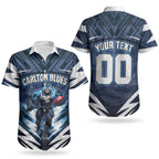 Personalised Carlton Blues Football Couples Matching Off Shoulder Maxi Dress and Hawaiian Shirt Superhero Comic Art Dark Geometric City