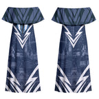 Personalised Carlton Blues Football Couples Matching Off Shoulder Maxi Dress and Hawaiian Shirt Superhero Comic Art Dark Geometric City
