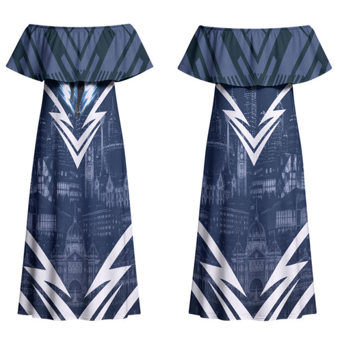 Personalised Carlton Blues Football Couples Matching Off Shoulder Maxi Dress and Long Sleeve Button Shirt Superhero Comic Art Dark Geometric City