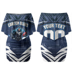 Personalised Carlton Blues Football Couples Matching Off Shoulder Short Dress and Long Sleeve Button Shirt Superhero Comic Art Dark Geometric City