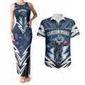 Personalised Carlton Blues Football Couples Matching Tank Maxi Dress and Hawaiian Shirt Superhero Comic Art Dark Geometric City