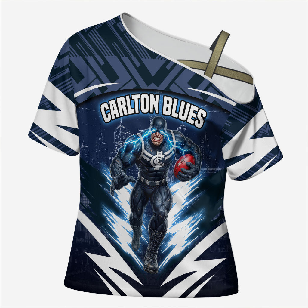 Personalised Carlton Blues Football Cross Shoulder Shirt Superhero Comic Art Dark Geometric City