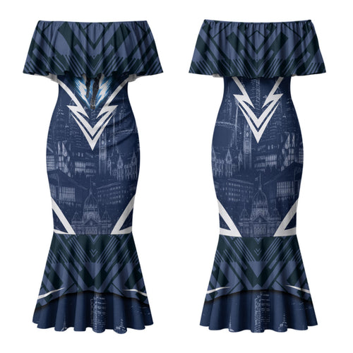 Personalised Carlton Blues Football Family Matching Mermaid Dress and Hawaiian Shirt Superhero Comic Art Dark Geometric City