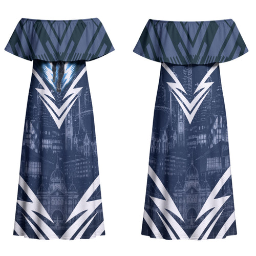Personalised Carlton Blues Football Family Matching Off Shoulder Maxi Dress and Hawaiian Shirt Superhero Comic Art Dark Geometric City