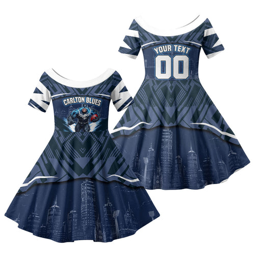 Personalised Carlton Blues Football Family Matching Tank Maxi Dress and Hawaiian Shirt Superhero Comic Art Dark Geometric City