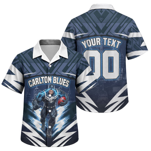 Personalised Carlton Blues Football Family Matching Tank Maxi Dress and Hawaiian Shirt Superhero Comic Art Dark Geometric City