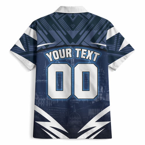 Personalised Carlton Blues Football Hawaiian Shirt Superhero Comic Art Dark Geometric City