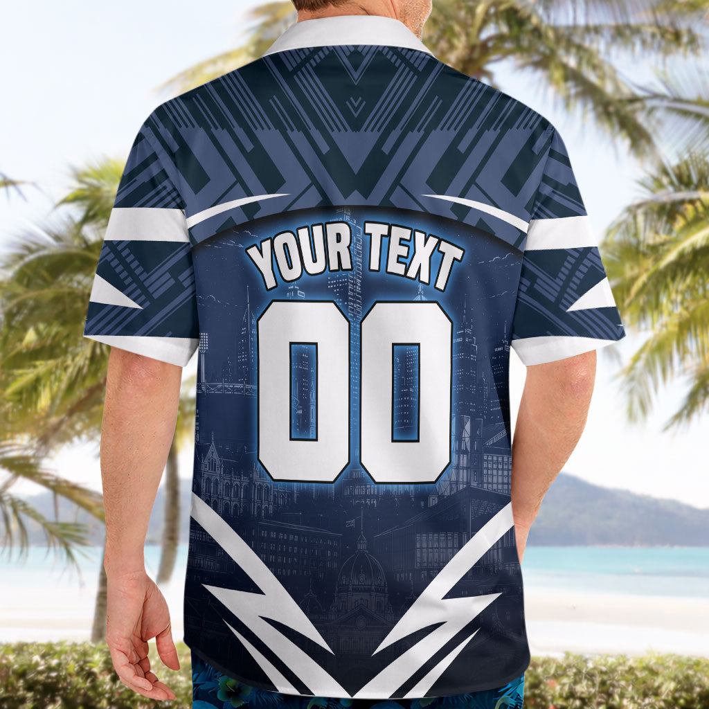 Personalised Carlton Blues Football Hawaiian Shirt Superhero Comic Art Dark Geometric City