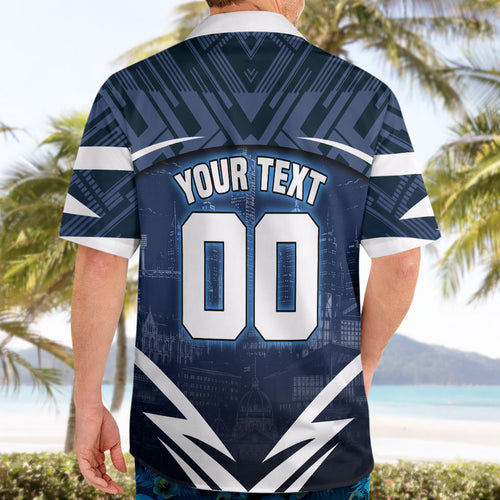 Personalised Carlton Blues Football Hawaiian Shirt Superhero Comic Art Dark Geometric City