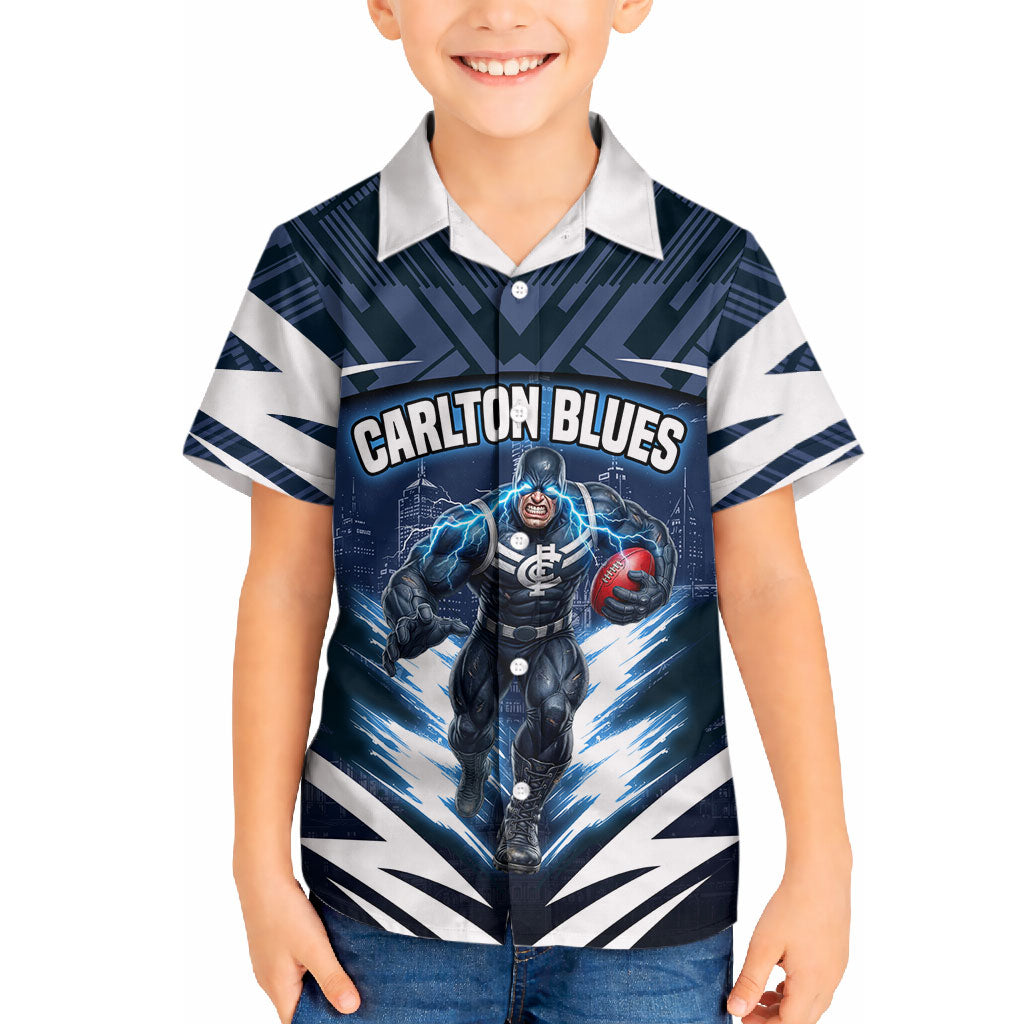 Personalised Carlton Blues Football Hawaiian Shirt Superhero Comic Art Dark Geometric City