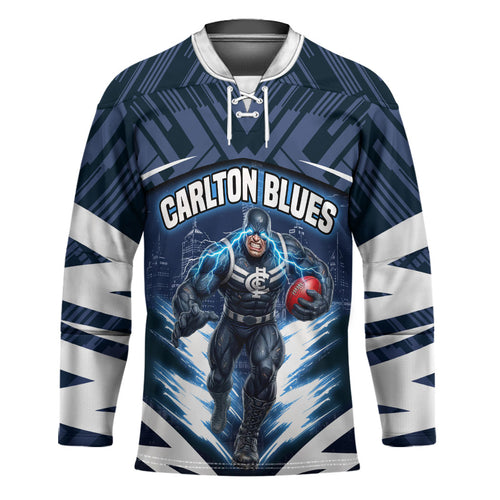 Personalised Carlton Blues Football Hockey Jersey Superhero Comic Art Dark Geometric City