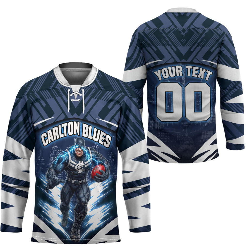 Personalised Carlton Blues Football Hockey Jersey Superhero Comic Art Dark Geometric City