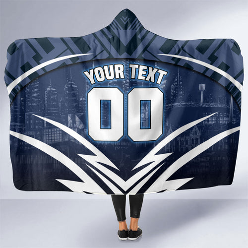 Personalised Carlton Blues Football Hooded Blanket Superhero Comic Art Dark Geometric City