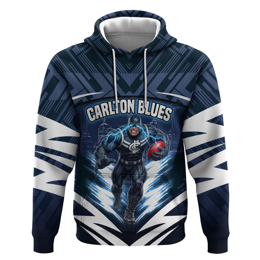 Personalised Carlton Blues Football Hoodie Superhero Comic Art Dark Geometric City
