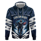 Personalised Carlton Blues Football Hoodie Superhero Comic Art Dark Geometric City