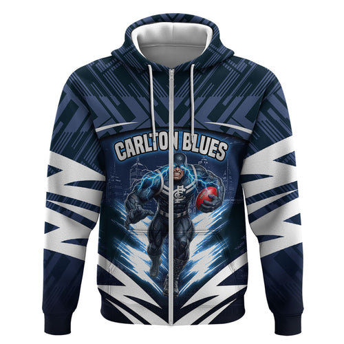 Personalised Carlton Blues Football Hoodie Superhero Comic Art Dark Geometric City