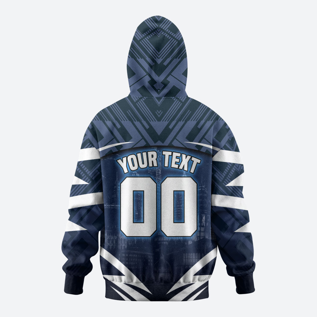 Personalised Carlton Blues Football Hoodie Superhero Comic Art Dark Geometric City