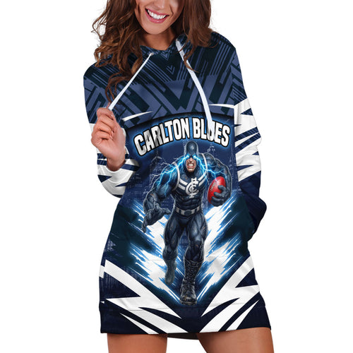 Personalised Carlton Blues Football Hoodie Dress Superhero Comic Art Dark Geometric City