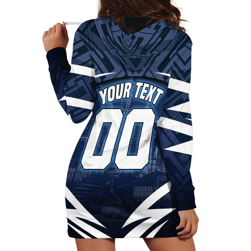 Personalised Carlton Blues Football Hoodie Dress Superhero Comic Art Dark Geometric City