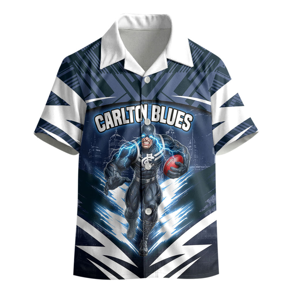 Personalised Carlton Blues Football Kid Hawaiian Shirt Superhero Comic Art Dark Geometric City