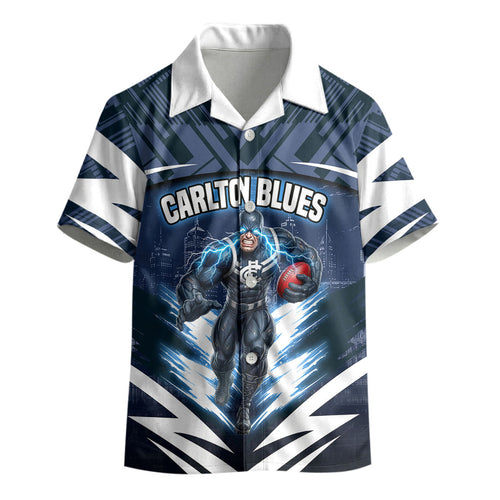 Personalised Carlton Blues Football Kid Hawaiian Shirt Superhero Comic Art Dark Geometric City