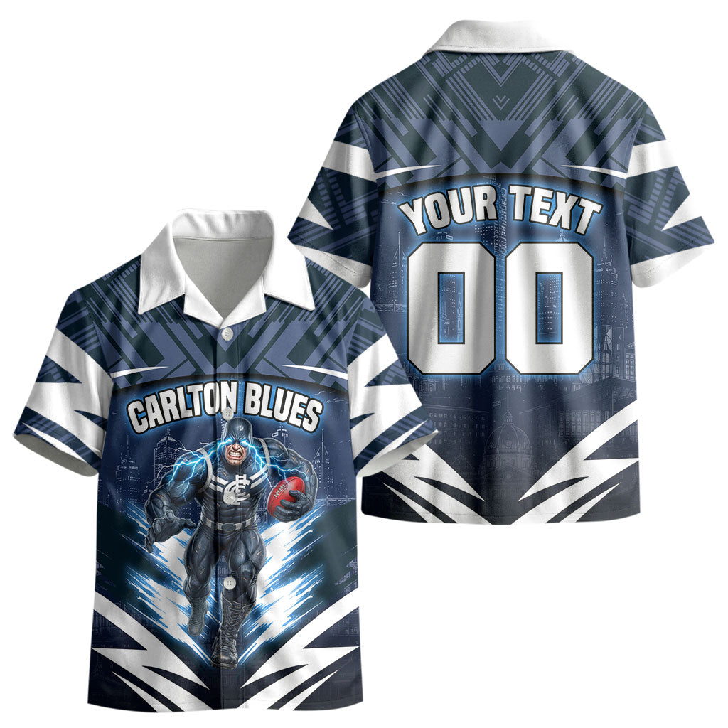 Personalised Carlton Blues Football Kid Hawaiian Shirt Superhero Comic Art Dark Geometric City