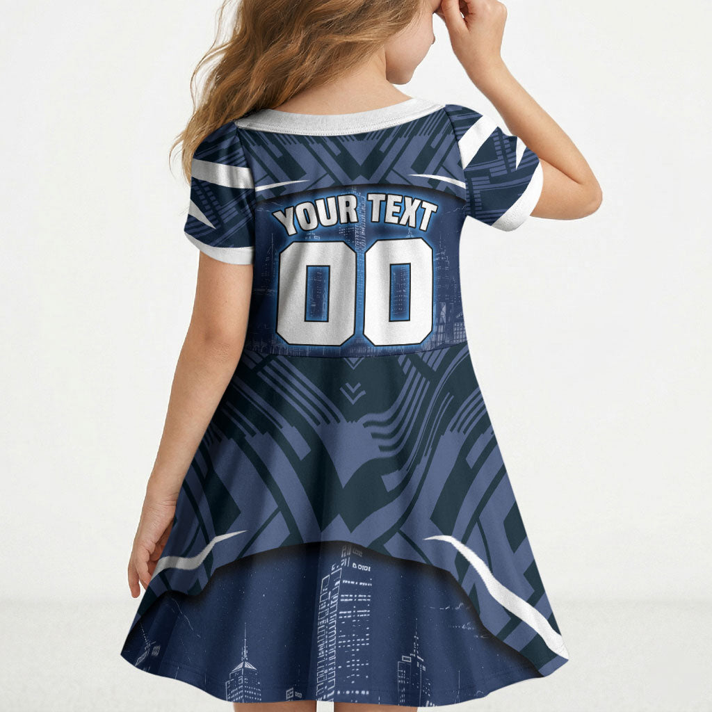 Personalised Carlton Blues Football Kid Short Sleeve Dress Superhero Comic Art Dark Geometric City