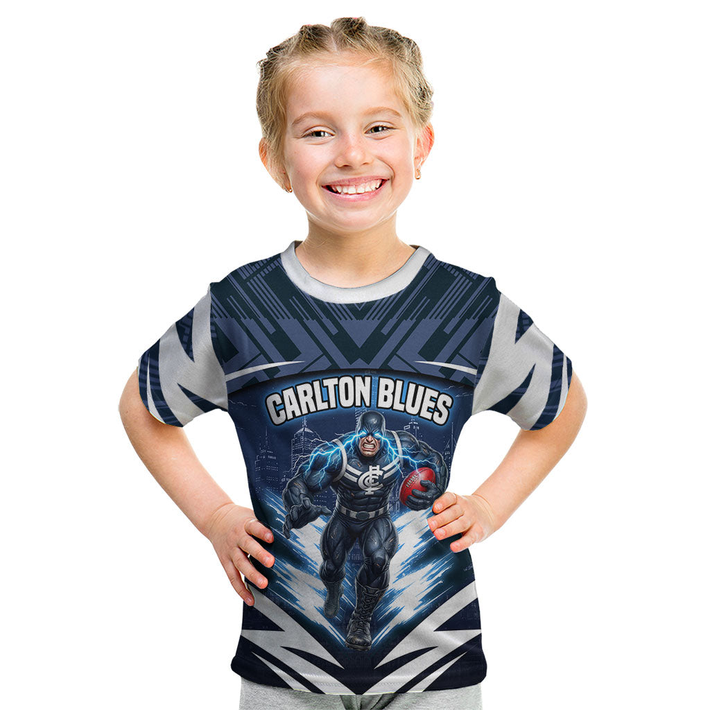 Personalised Carlton Blues Football Kid T Shirt Superhero Comic Art Dark Geometric City