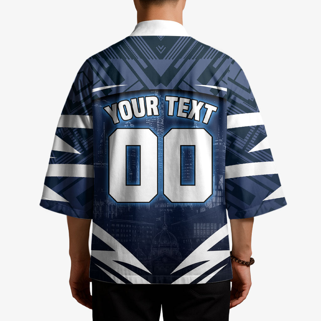 Personalised Carlton Blues Football Kimono Superhero Comic Art Dark Geometric City