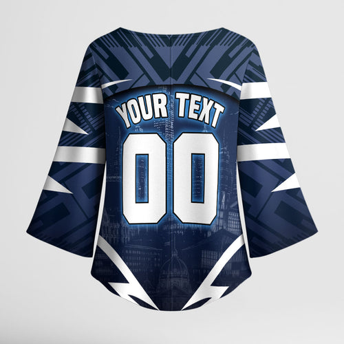 Personalised Carlton Blues Football Kimono Sleeve Blouse Superhero Comic Art Dark Geometric City