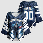 Personalised Carlton Blues Football Kimono Sleeve Blouse Superhero Comic Art Dark Geometric City