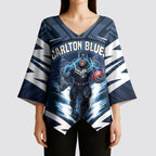Personalised Carlton Blues Football Kimono Sleeve Blouse Superhero Comic Art Dark Geometric City