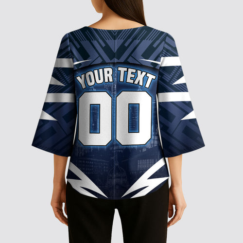 Personalised Carlton Blues Football Kimono Sleeve Blouse Superhero Comic Art Dark Geometric City