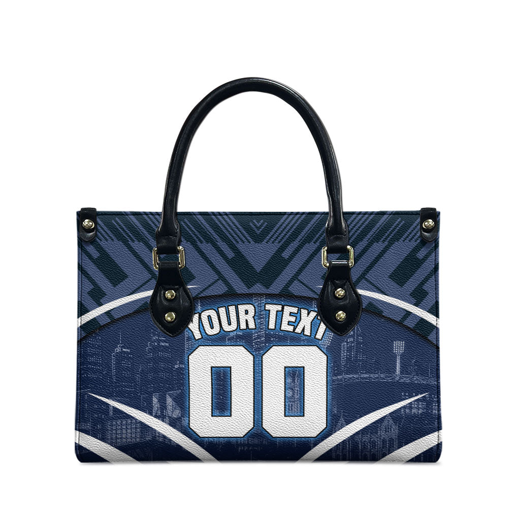 Personalised Carlton Blues Football Leather Bag Superhero Comic Art Dark Geometric City
