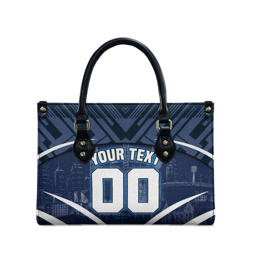 Personalised Carlton Blues Football Leather Bag Superhero Comic Art Dark Geometric City
