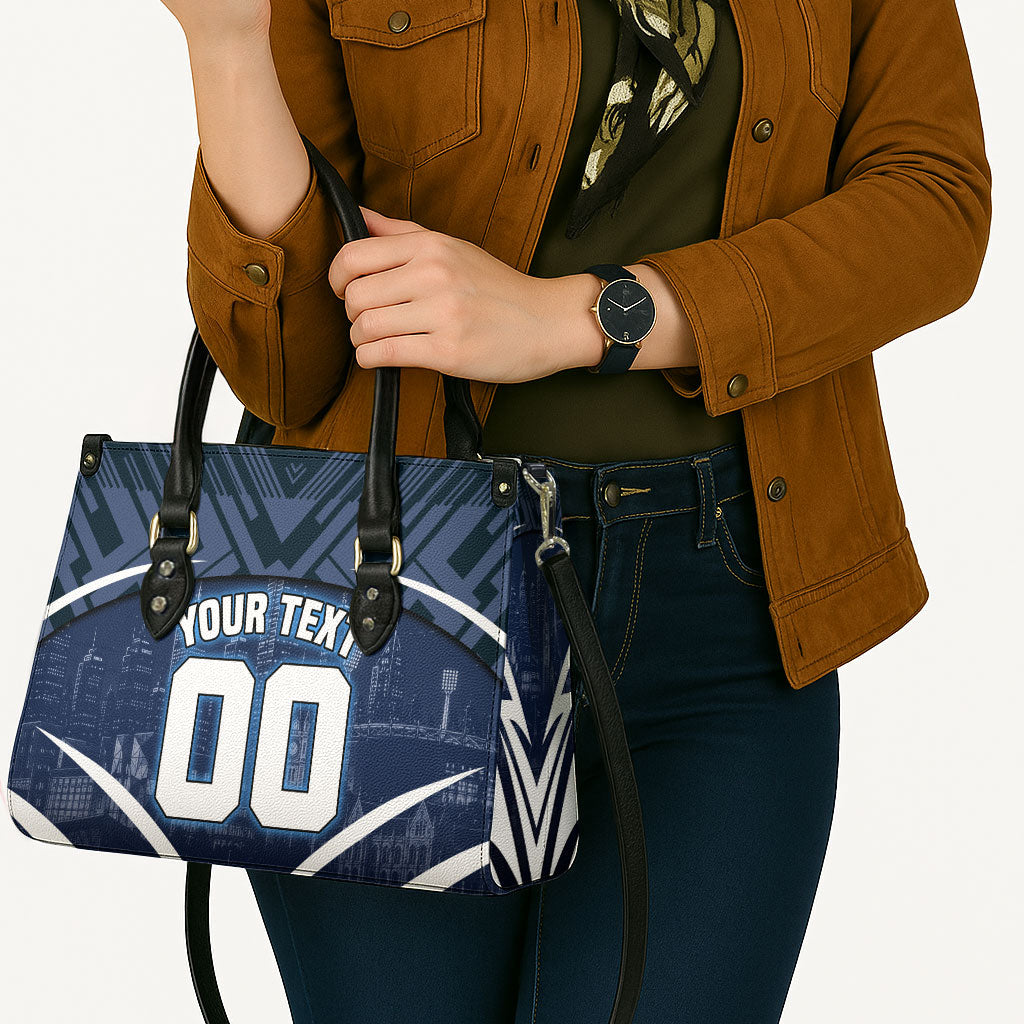 Personalised Carlton Blues Football Leather Bag Superhero Comic Art Dark Geometric City