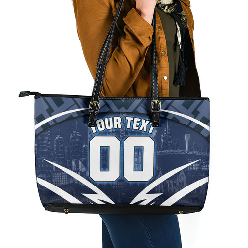 Personalised Carlton Blues Football Leather Tote Bag Superhero Comic Art Dark Geometric City