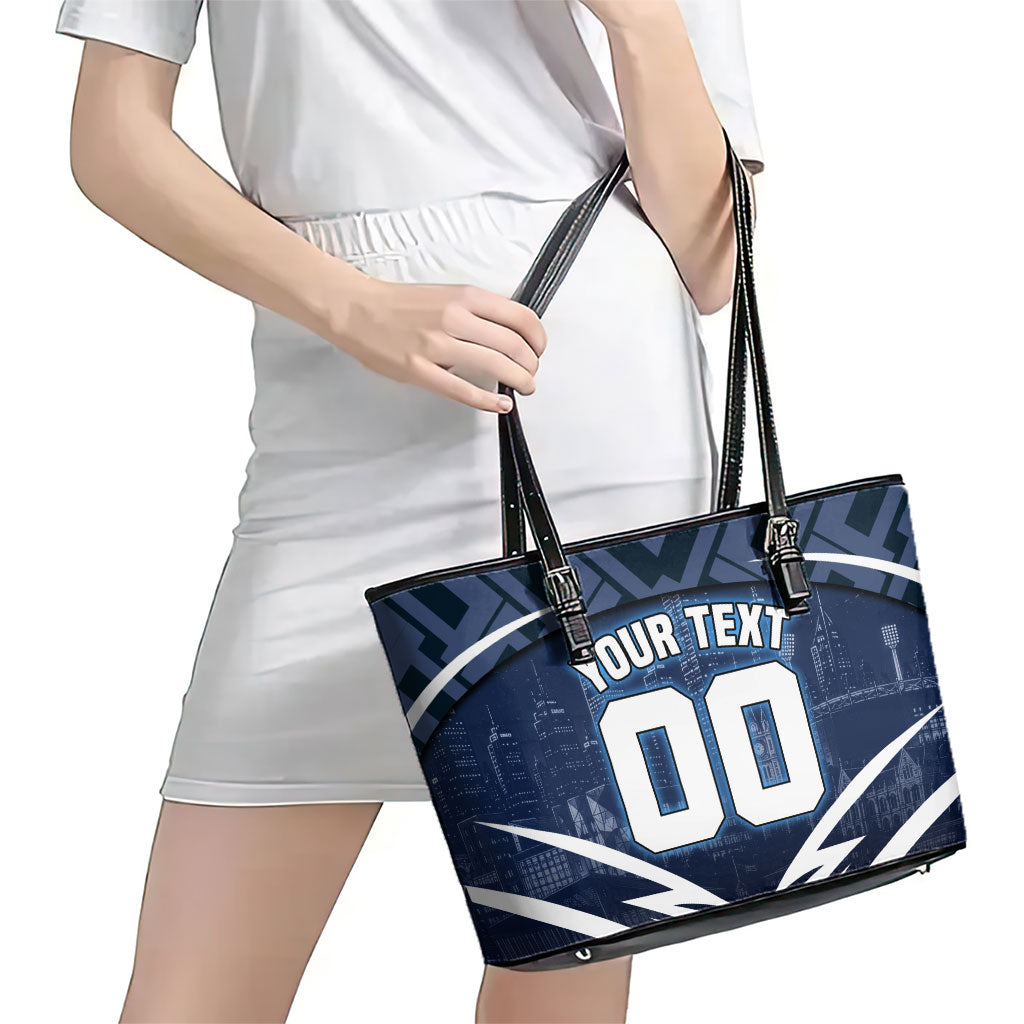 Personalised Carlton Blues Football Leather Tote Bag Superhero Comic Art Dark Geometric City