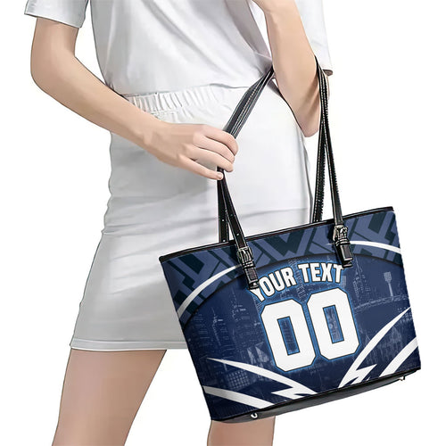 Personalised Carlton Blues Football Leather Tote Bag Superhero Comic Art Dark Geometric City